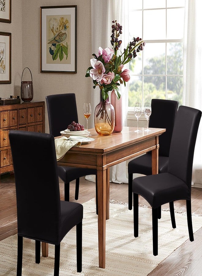 Fhberni Waterproof Dining Chair Covers - Solid Oilproof PU Leather Chair Covers 2 Pack, Stretch Protector for Kitchen & Dining Room (Dark Brown, 2PC) - Image 3